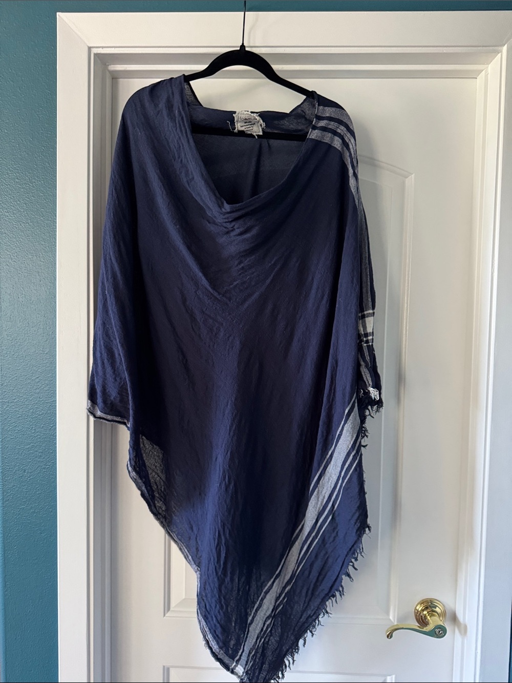 Navy Lightweight Poncho with Stripe Detail Turkish Cotton